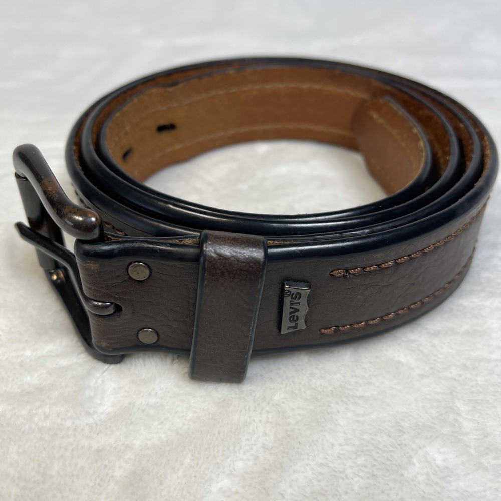 Levi's Men's XL‎ 42–44 Brown Genuine Leather Belt with Black Edging & Metal Logo